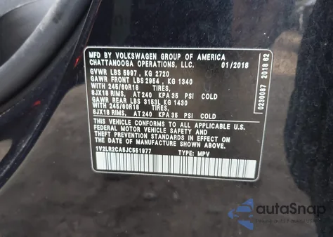 2018 Volkswagen Atlas 3.6L V6 Se/3.6L V6 Se W/Technology z USA, uszkodzony, nr VIN 1V2LR2CA5JC551977